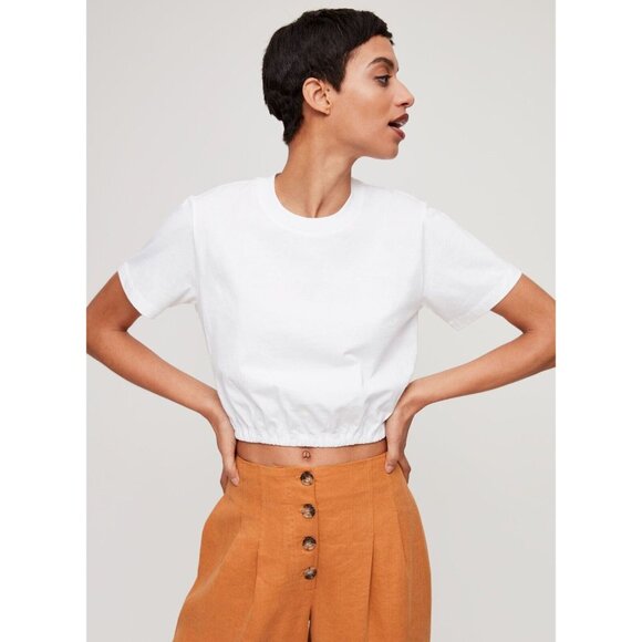 Aritzia WILFRED Piaf White Cotton Cropped Elastic Waist T-Shirt, Size XS - Picture 11 of 15
